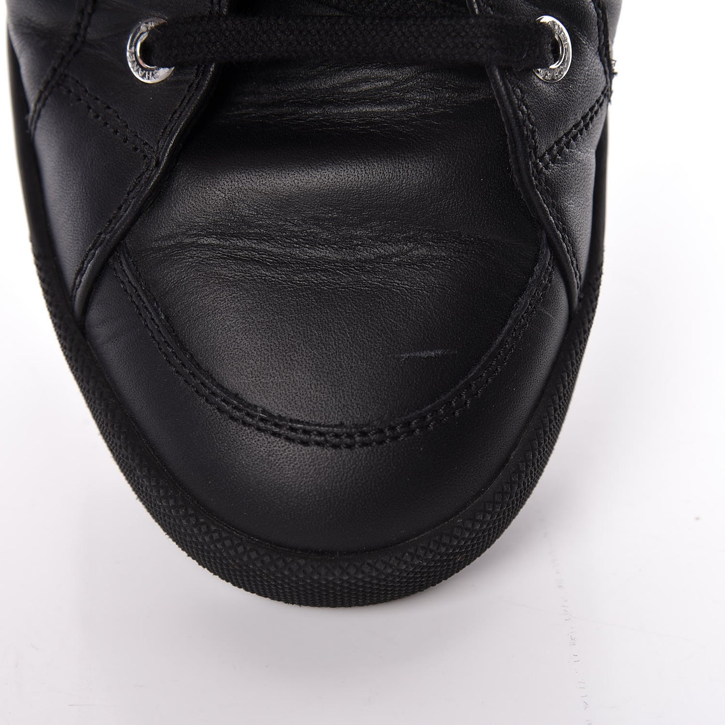 Calfskin Pearl High Top CC Sneakers 36 Black