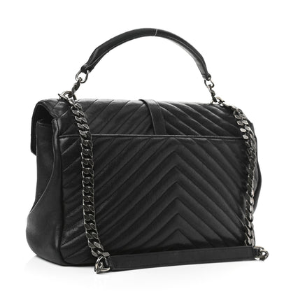 Saint Laurent Sheepskin Matelasse Chevron Monogram Large College Satchel Black 3 of 17