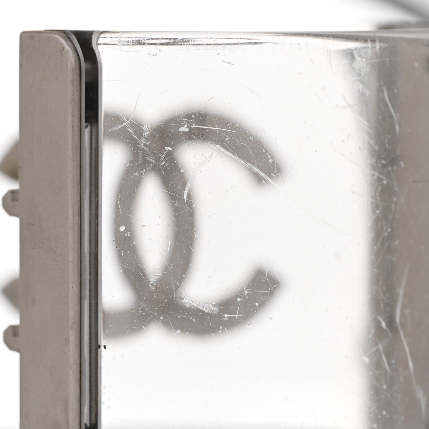 Lucite Baguette Crystal CC Cuff Transparent Silver