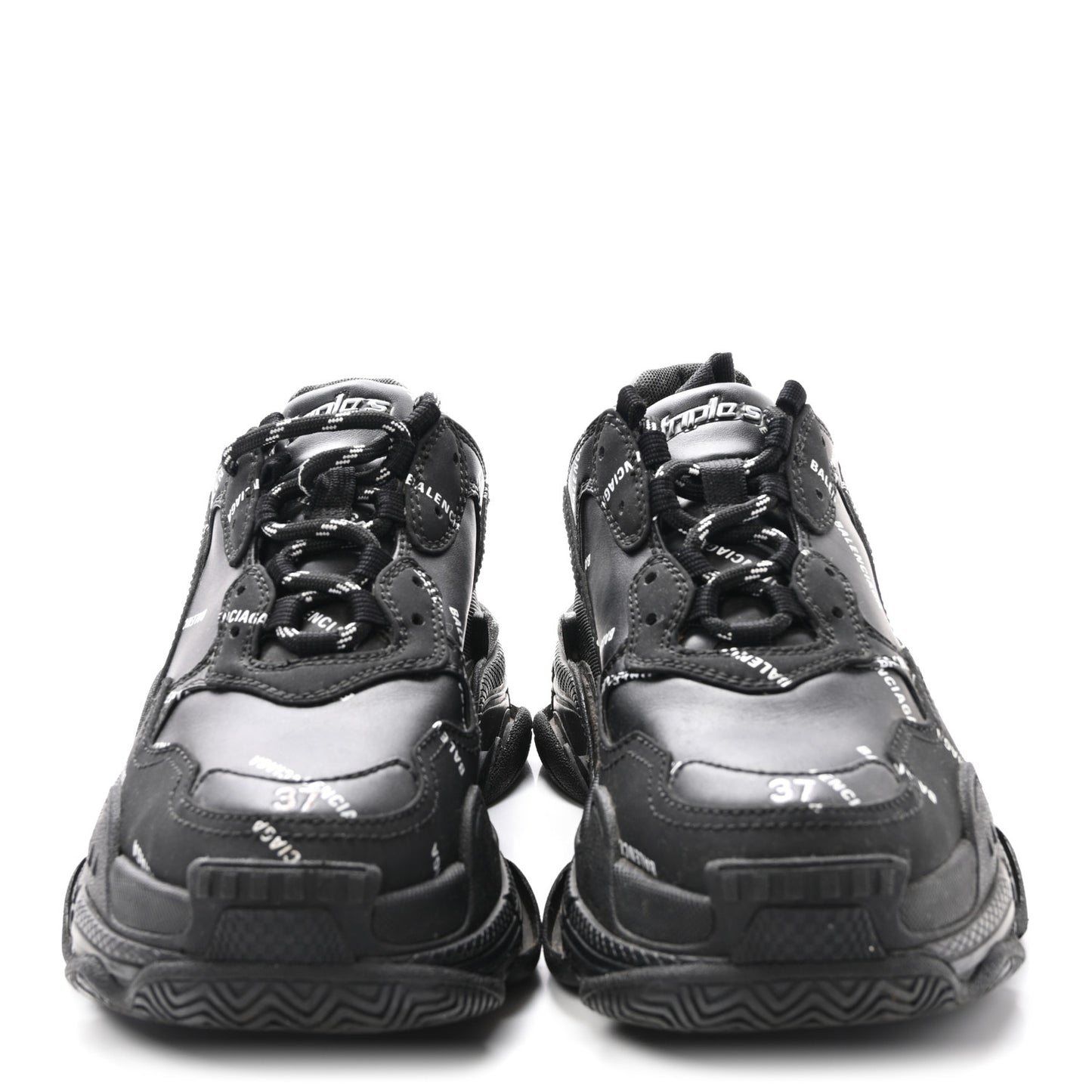 Technical Fabric Allover Logo Womens Triple S Sneakers 37 Black White