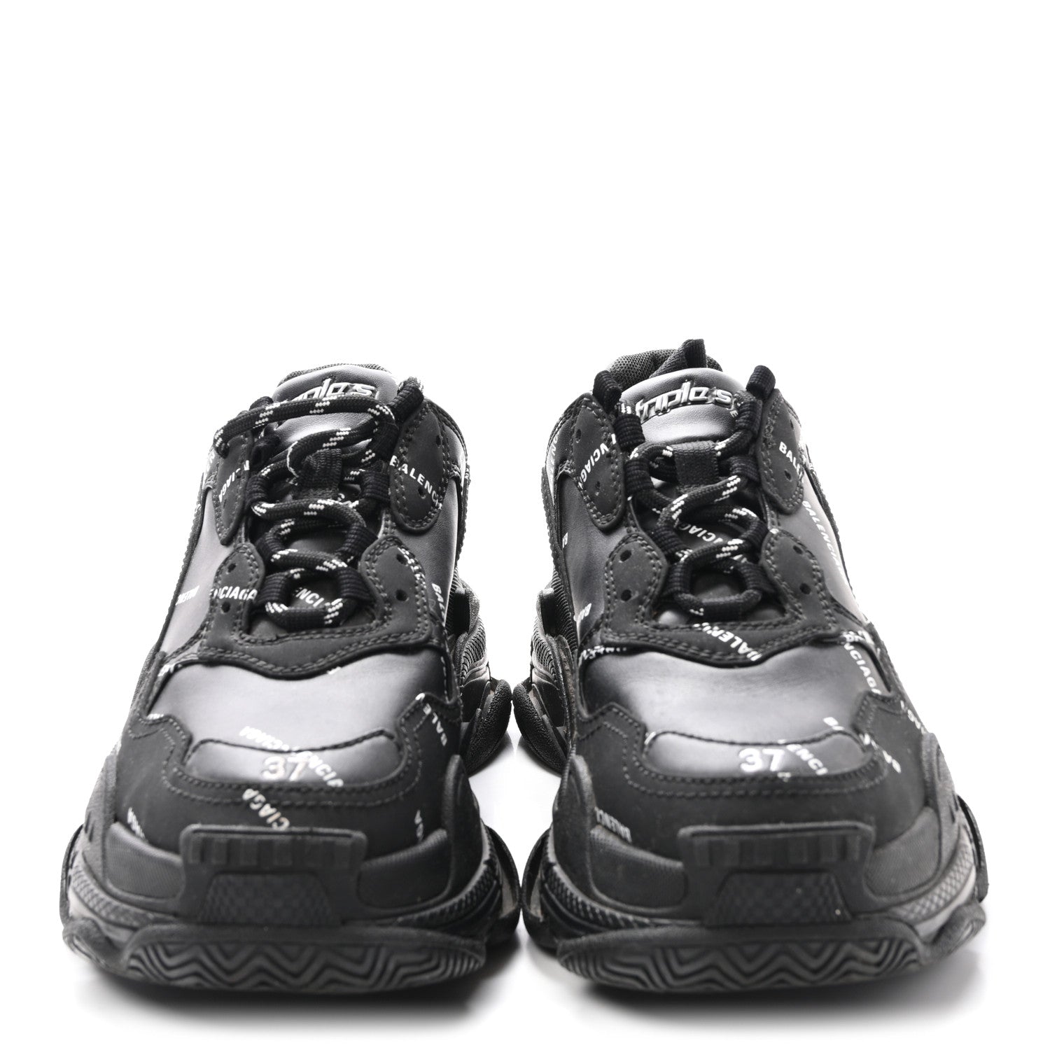 Balenciaga Technical Fabric Allover Logo Womens Triple S Sneakers 37 Black White 3 of 9