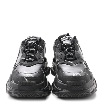 Balenciaga Technical Fabric Allover Logo Womens Triple S Sneakers 37 Black White 3 of 9
