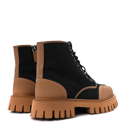 Gucci Monogram Miro Soft Calfskin Mens Lace Up Combat Boots 7.5 Black Koi Beige 4 of 9
