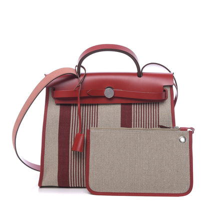 Hermes Vache Hunter Toile H Vibration Herbag Zip 31 PM Bordeaux Ficelle Rouge Piment 1 of 12