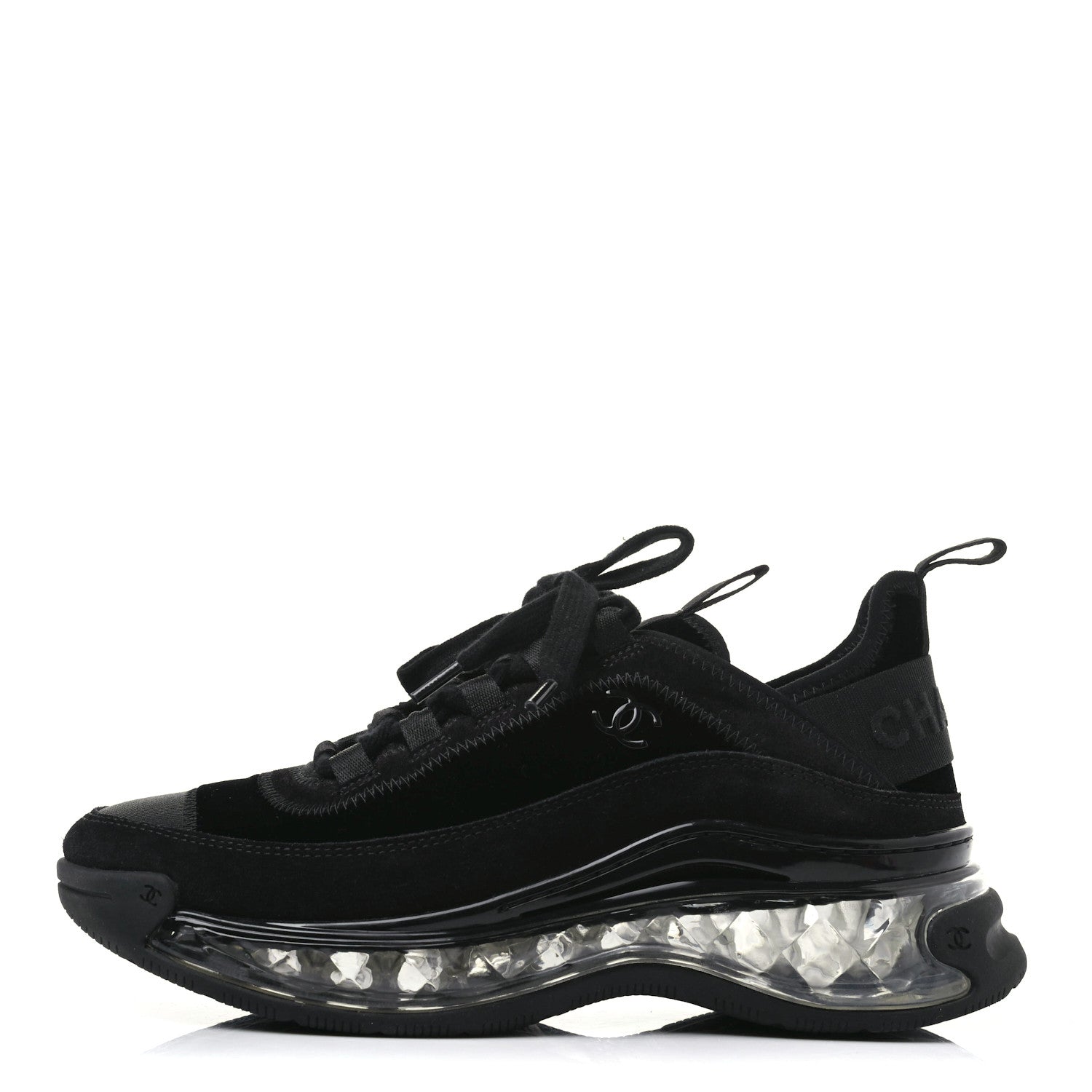 Chanel Suede Calfskin Velvet Grosgrain CC Sneakers 36 Black 1 of 7