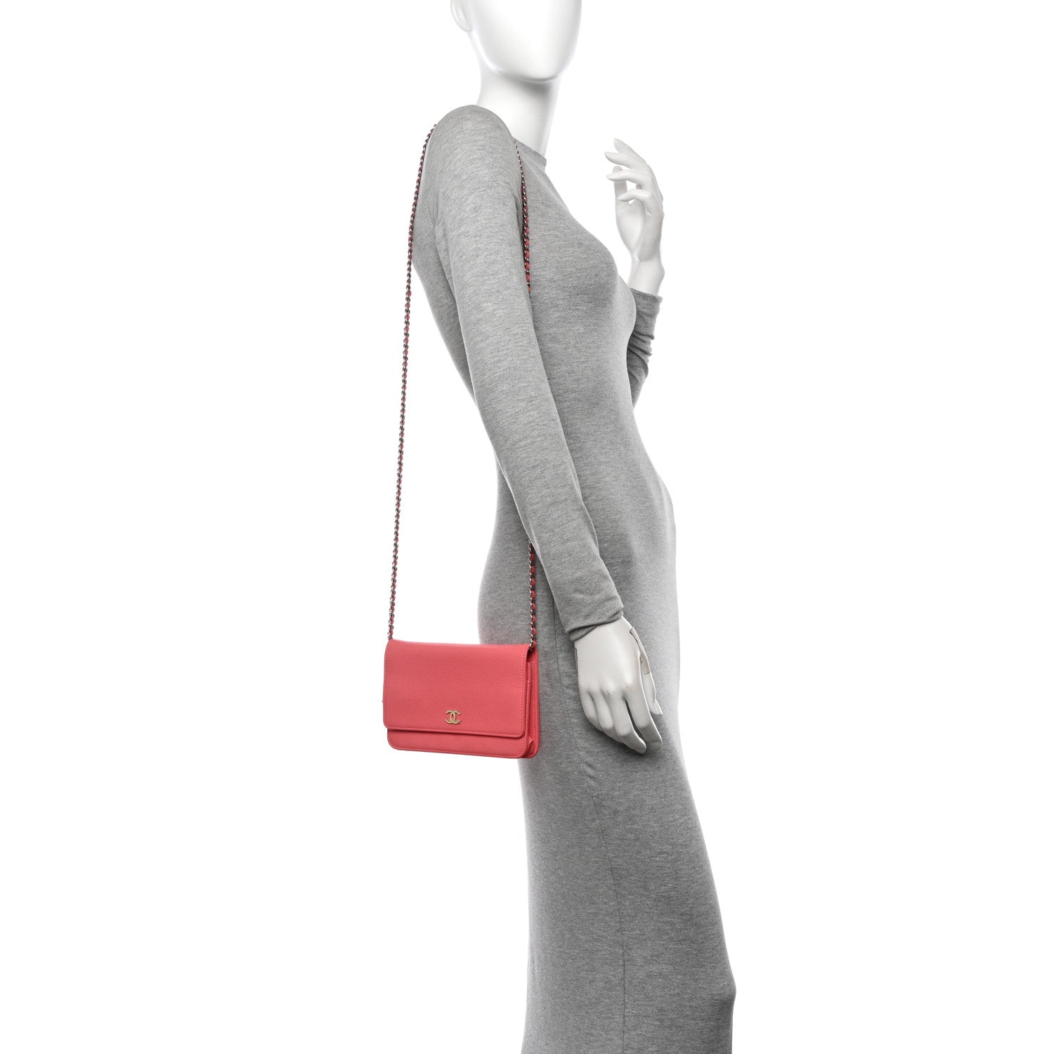 Chanel Grained Calfskin Clover CC Wallet On Chain WOC Pink 2 of 12