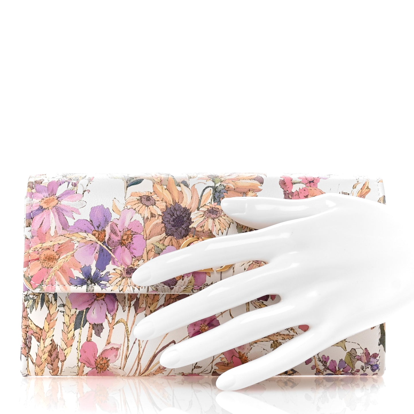 Calfskin Caro Freesia Long Wallet White Multicolor