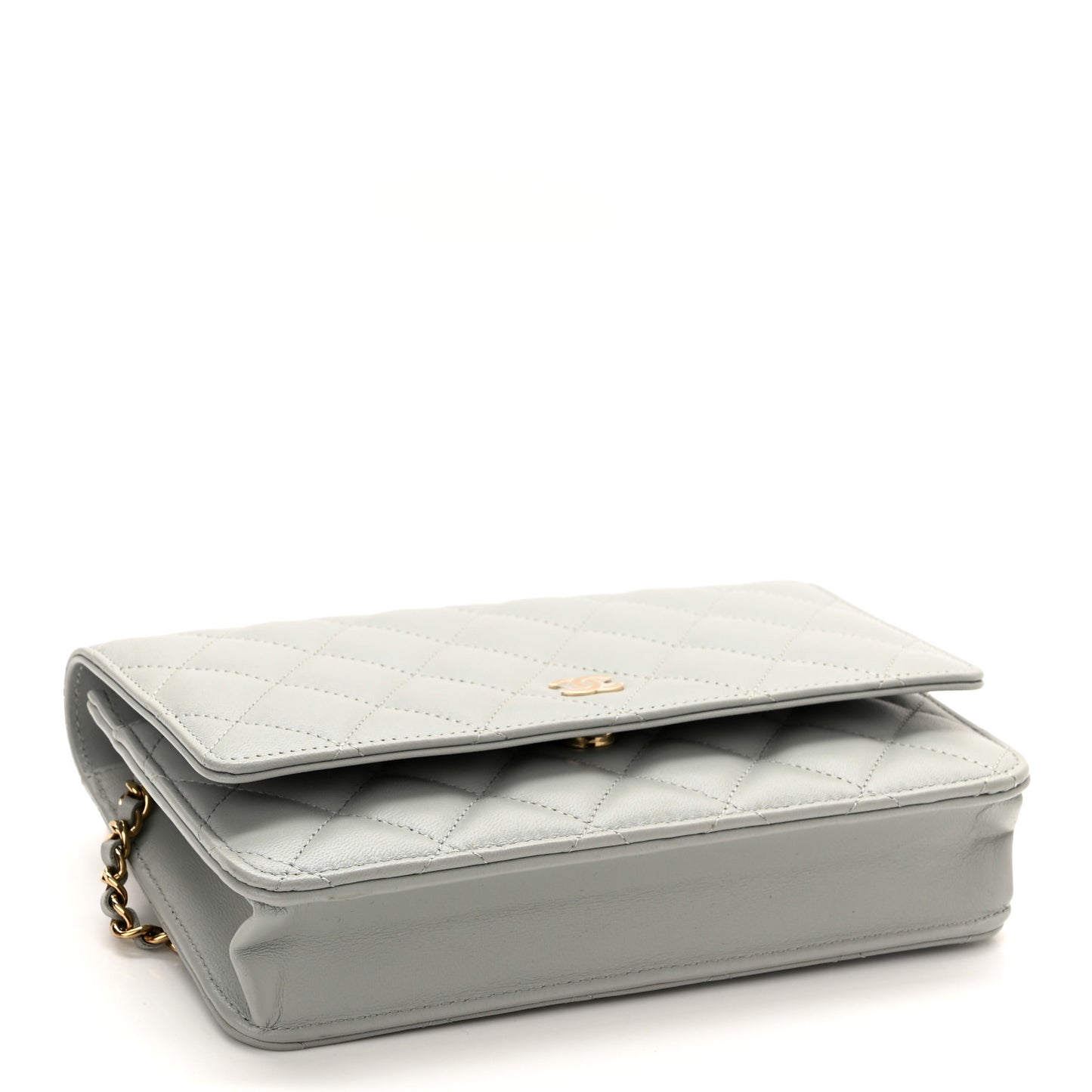 Lambskin Quilted Wallet On Chain WOC Grey