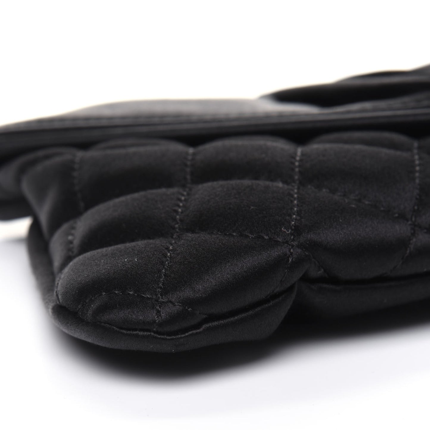 Satin Quilted Flap Clutch Black