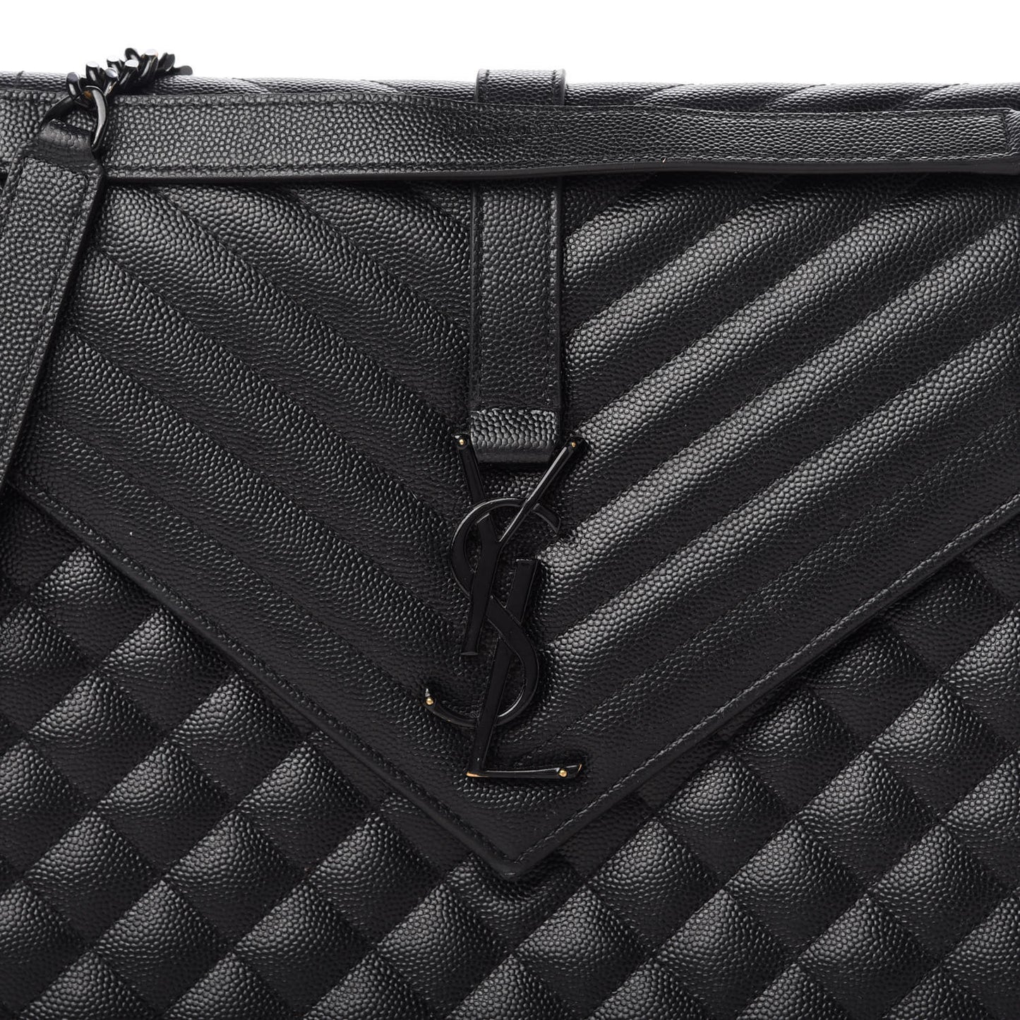 Grain De Poudre Textured Mixed Matelasse Large Triquilt Monogram Monochrome Satchel Black