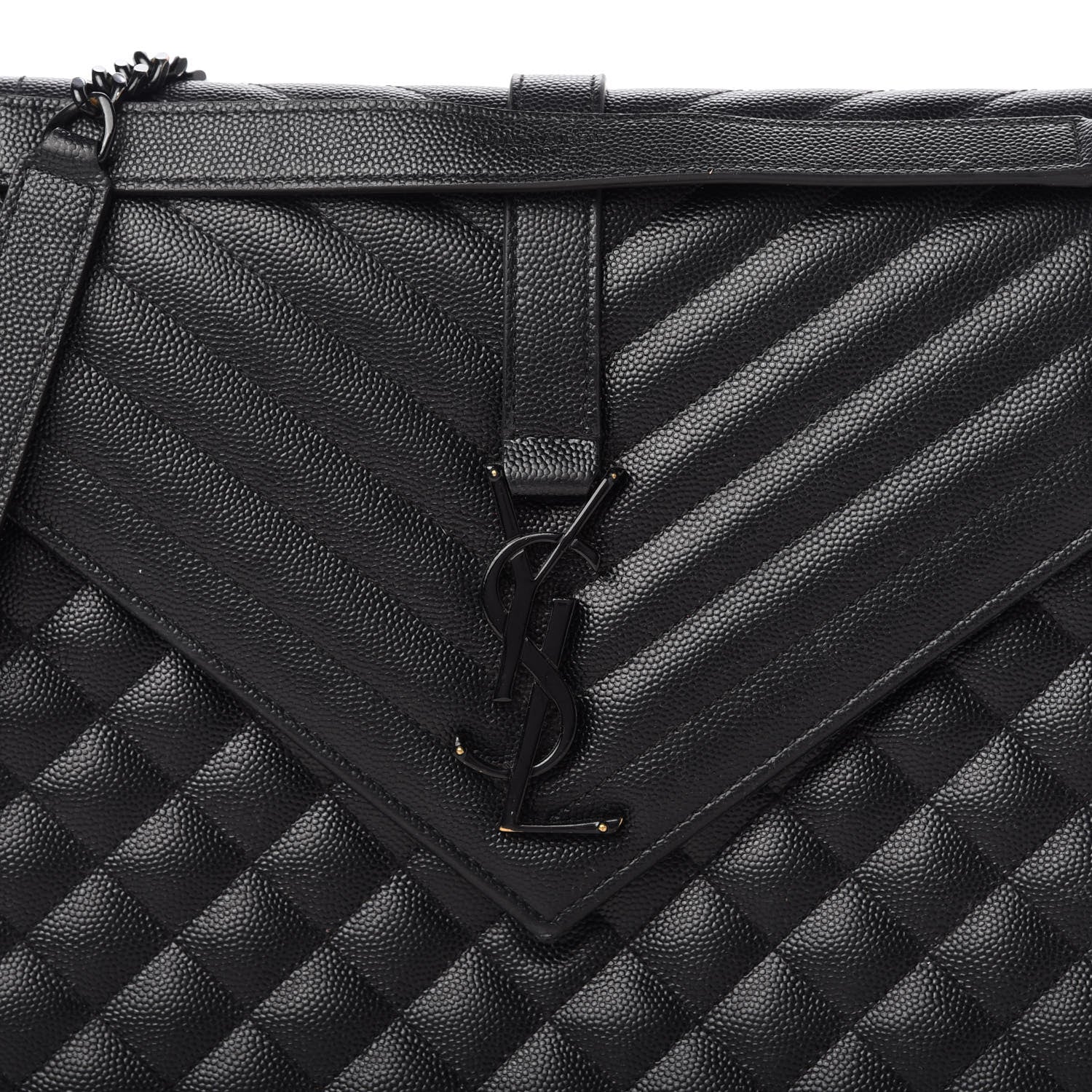 Saint Laurent Grain De Poudre Textured Mixed Matelasse Large Triquilt Monogram Monochrome Satchel Black 10 of 11