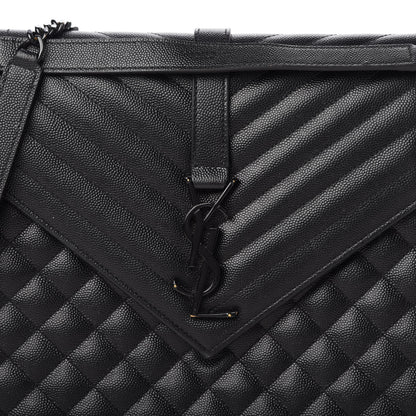 Saint Laurent Grain De Poudre Textured Mixed Matelasse Large Triquilt Monogram Monochrome Satchel Black 10 of 11