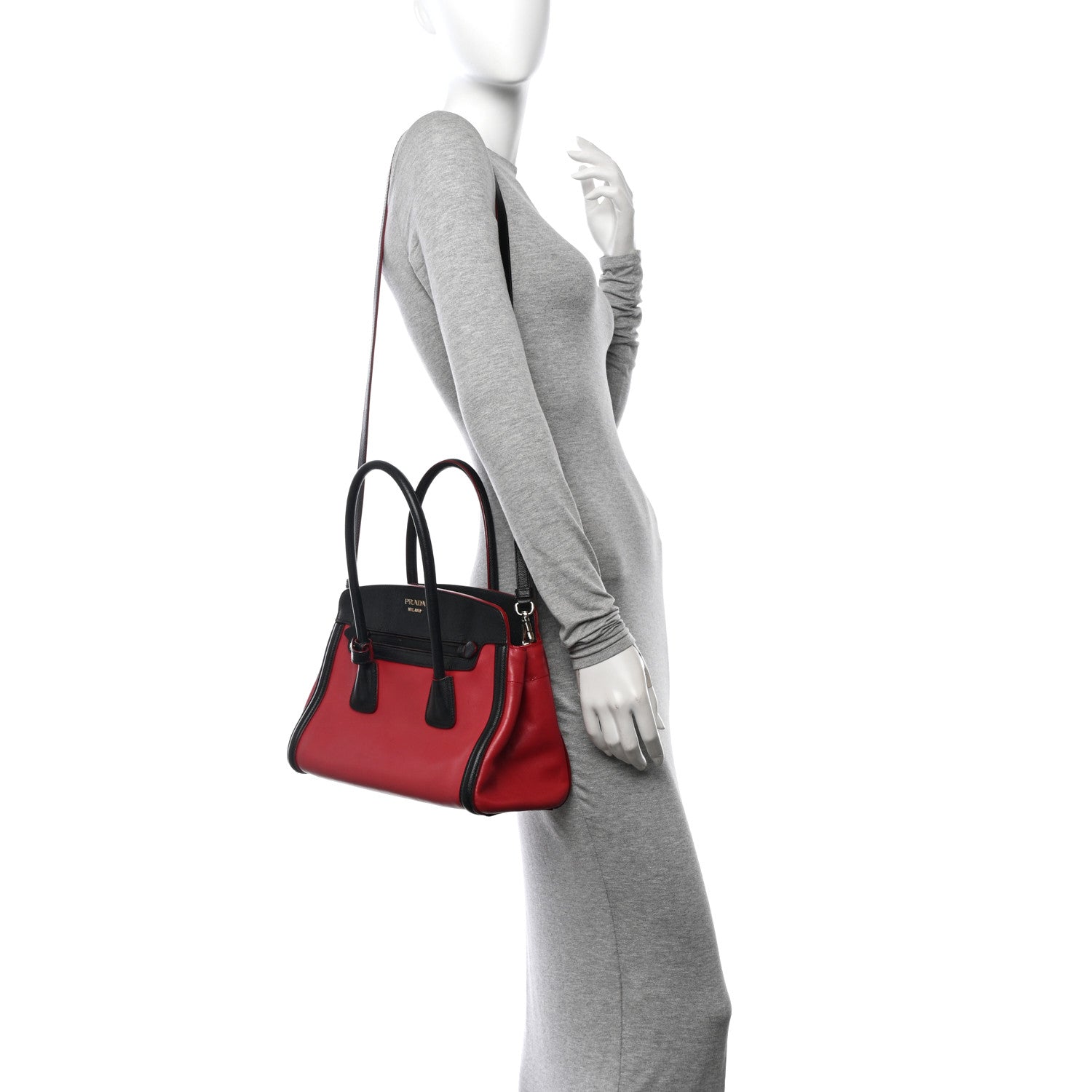 Prada Saffiano City Calfskin Bi-Color Tote Fuoco Black 2 of 16