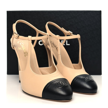 Chanel Lambskin Cap Toe CC Slingback Pumps 41.5 Beige Black 9 of 9