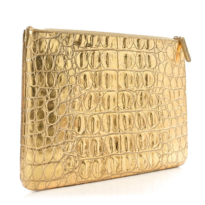 Chanel Metallic Crocodile Calfskin Embossed Medium Cocodile Cosmetic Case Gold 3 of 10