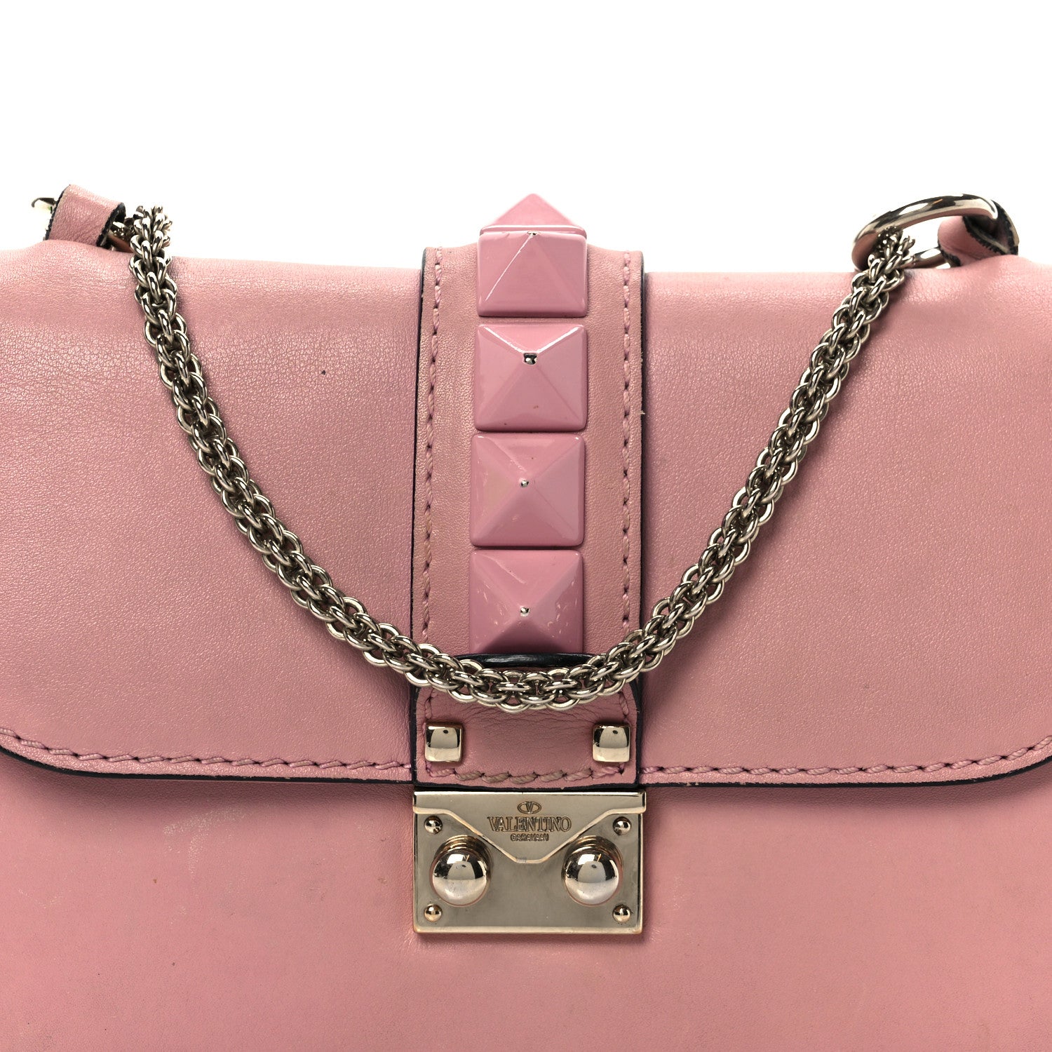 Valentino Garavani Vitello Enamel Small Glam Lock Rockstud Flap Water Rose 8 of 14