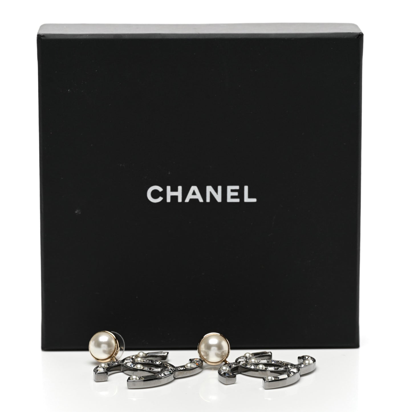 Crystal Baguette Pearl Bright Young Things CC Drop Earrings Silver
