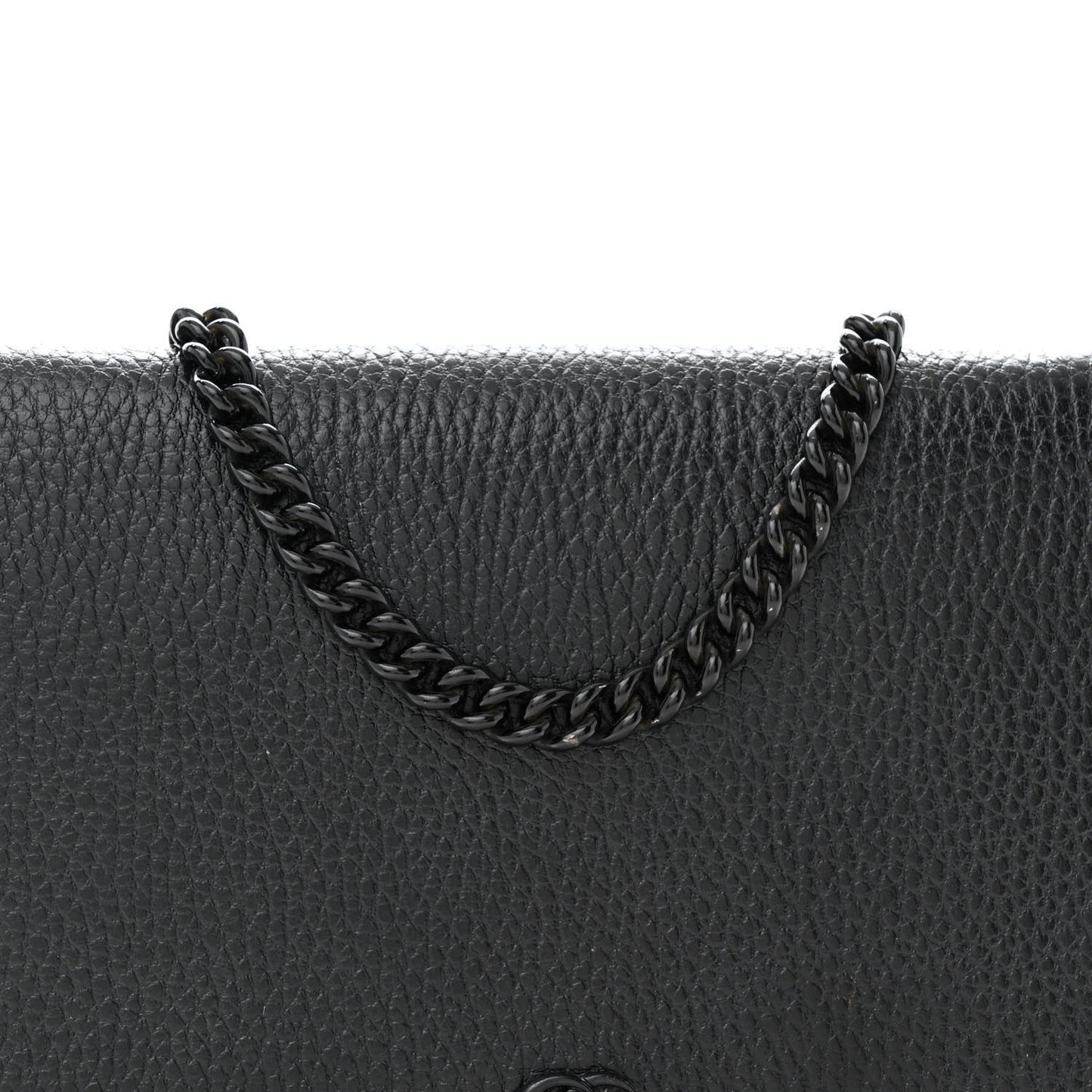 Dollar Calfskin Enamel Monochrome Mini GG Marmont Chain Wallet Black