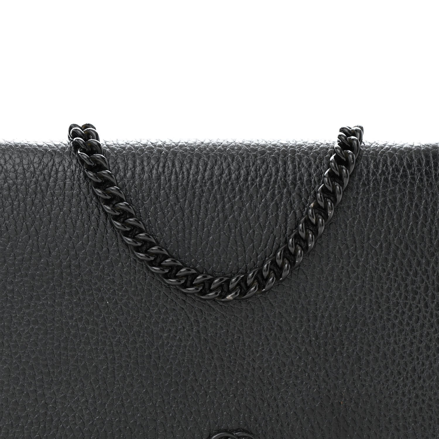 Gucci Dollar Calfskin Enamel Monochrome Mini GG Marmont Chain Wallet Black 7 of 13