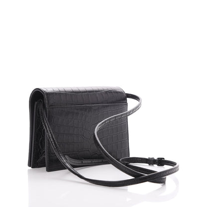Saint Laurent Calfskin Crocodile Embossed Monogram Toy Kate Strap Wallet Black 9 of 13