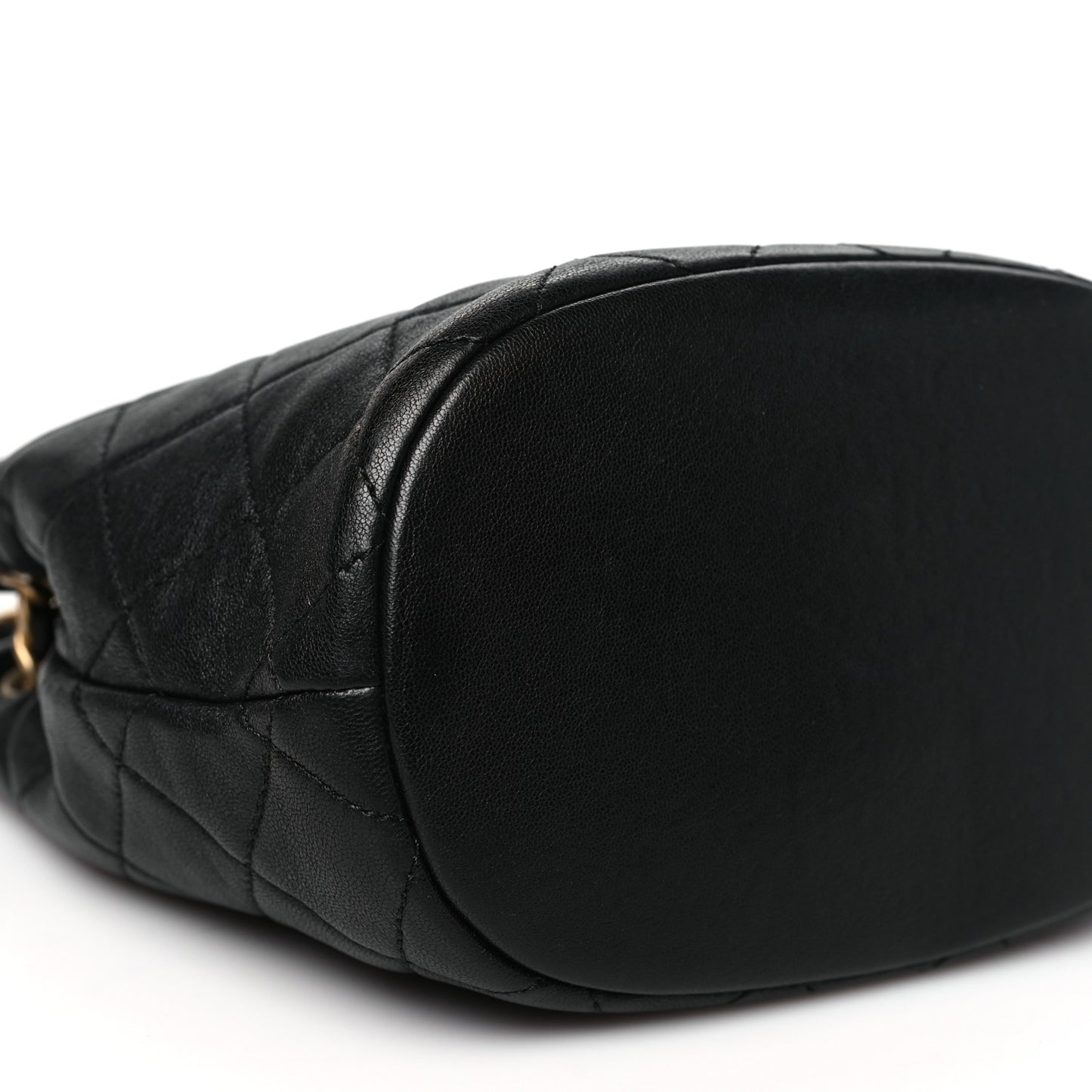 Lambskin Quilted Chaine Lettre Small Bucket Bag Black