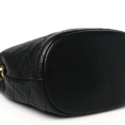 Chanel Lambskin Quilted Chaine Lettre Small Bucket Bag Black 9 of 10