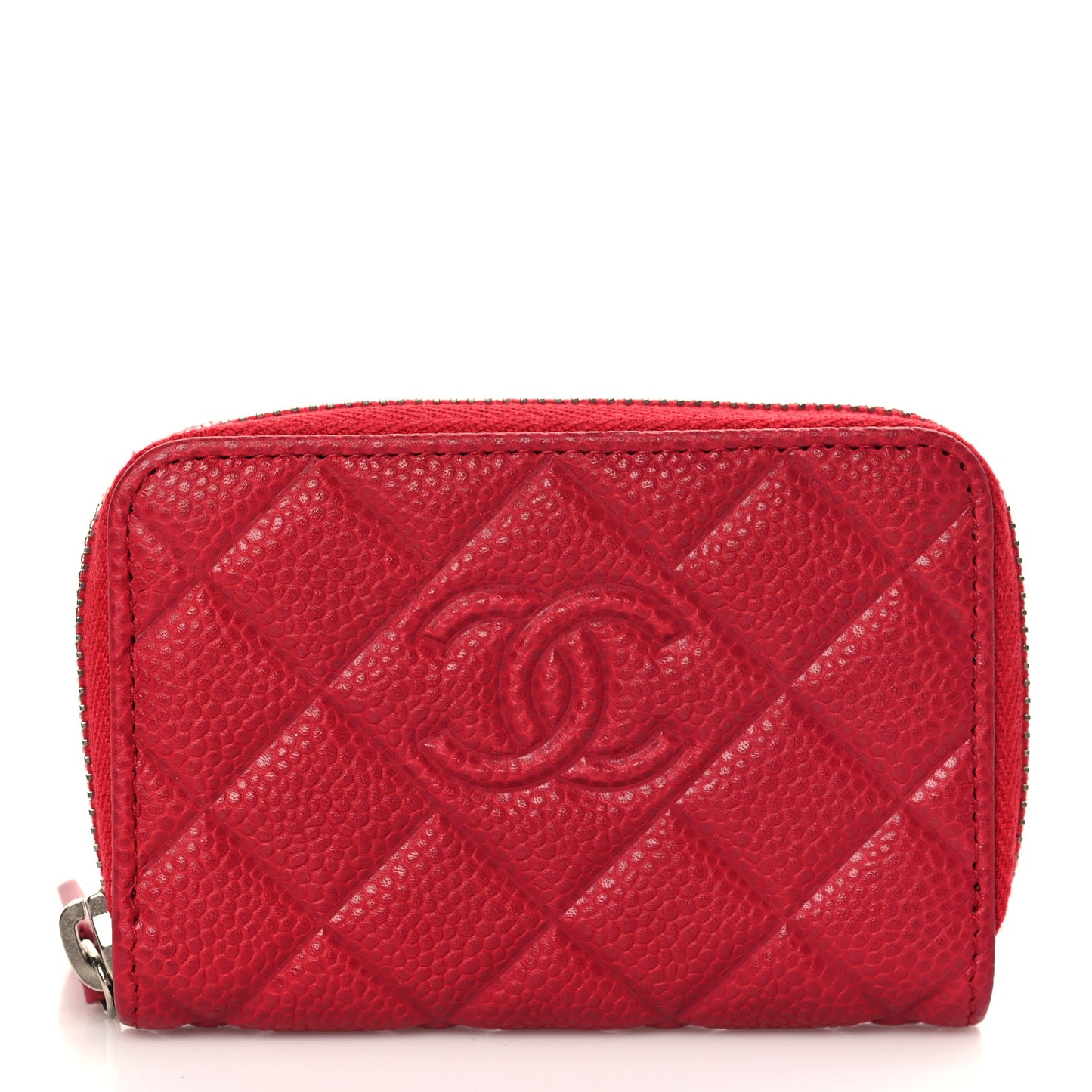 Caviar Quilted Diamond CC Zip Coin Purse Dark Pink