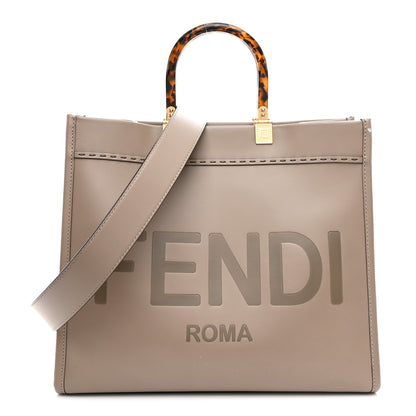 Fendi Vitello King Plexiglass Logo Embossed Medium Fendi Sunshine Shopper Tote Tortora 1 of 9