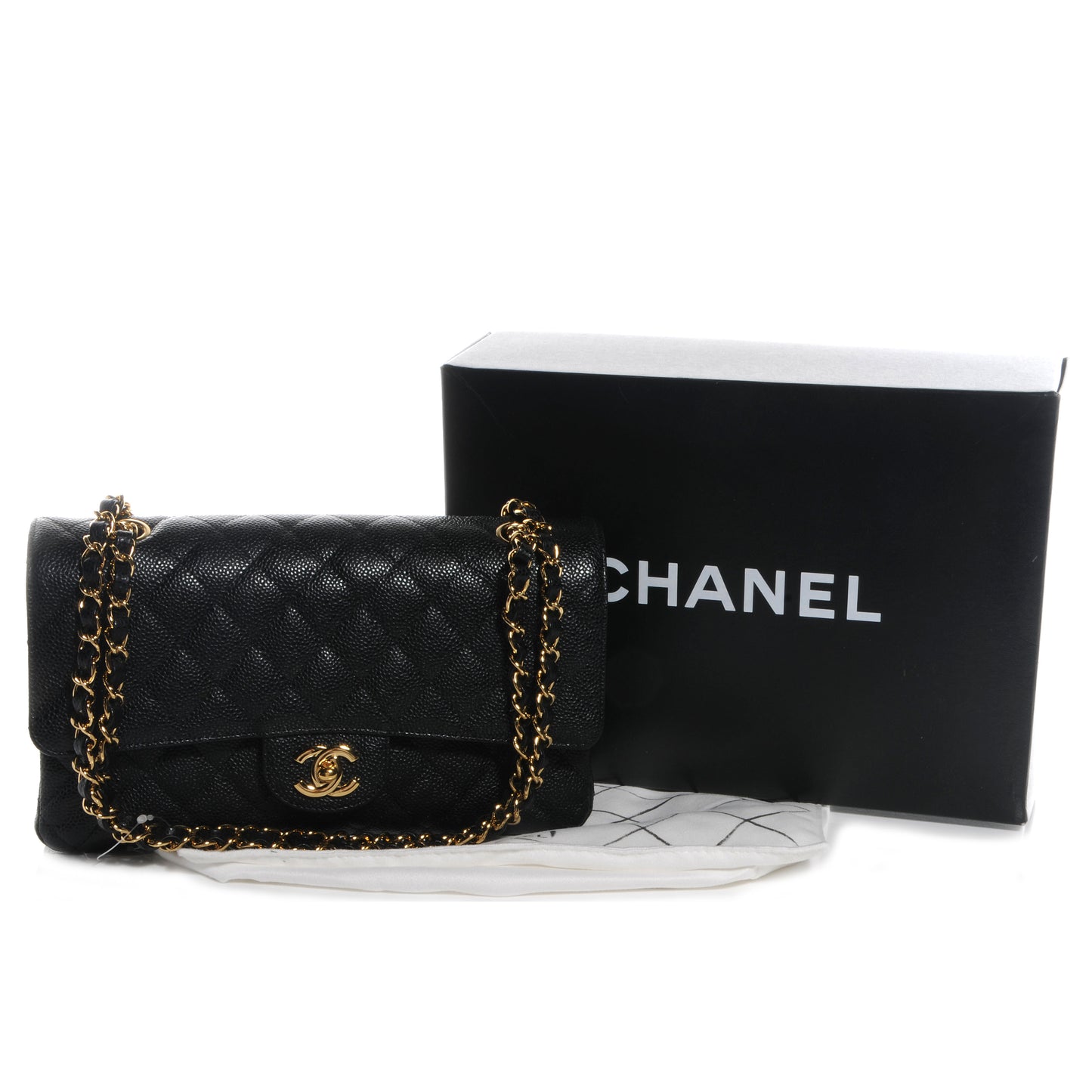 Caviar Quilted Medium Double Flap Black