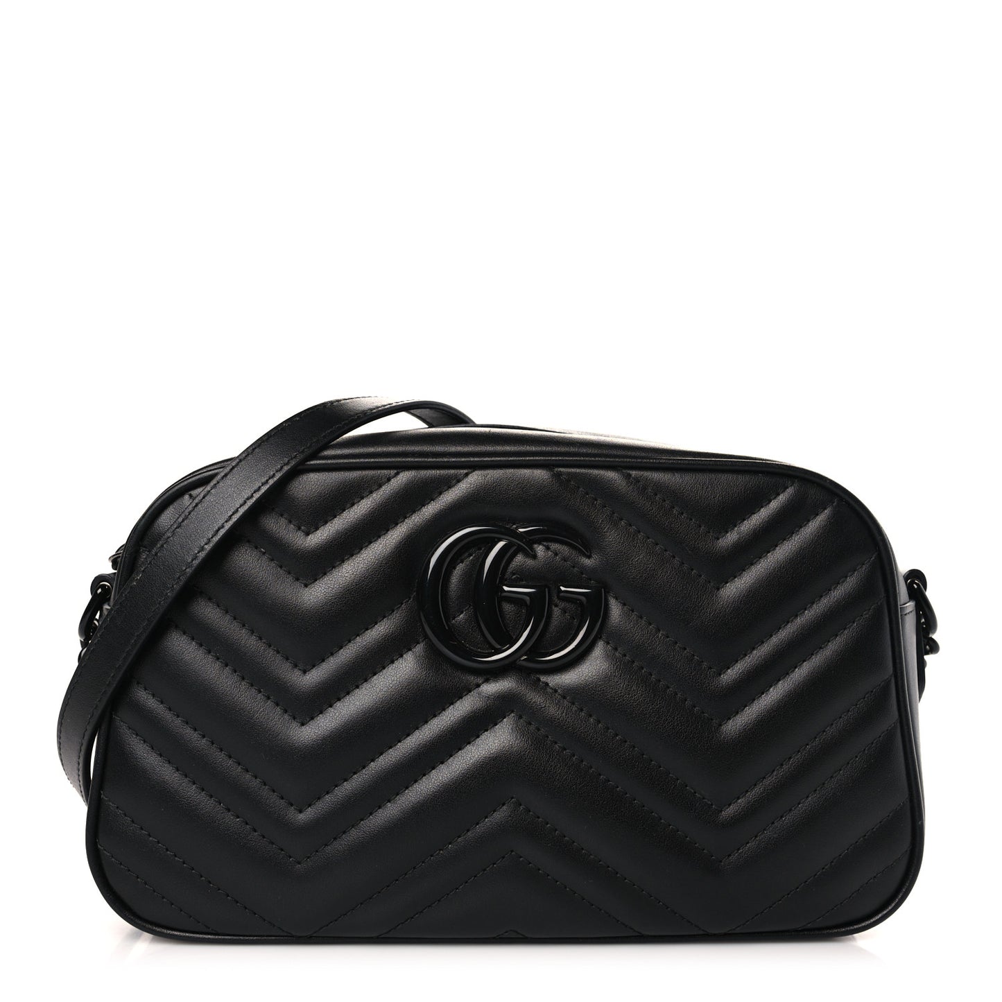 Calfskin Matelasse Monochrome Small GG Marmont Chain Shoulder Bag Black
