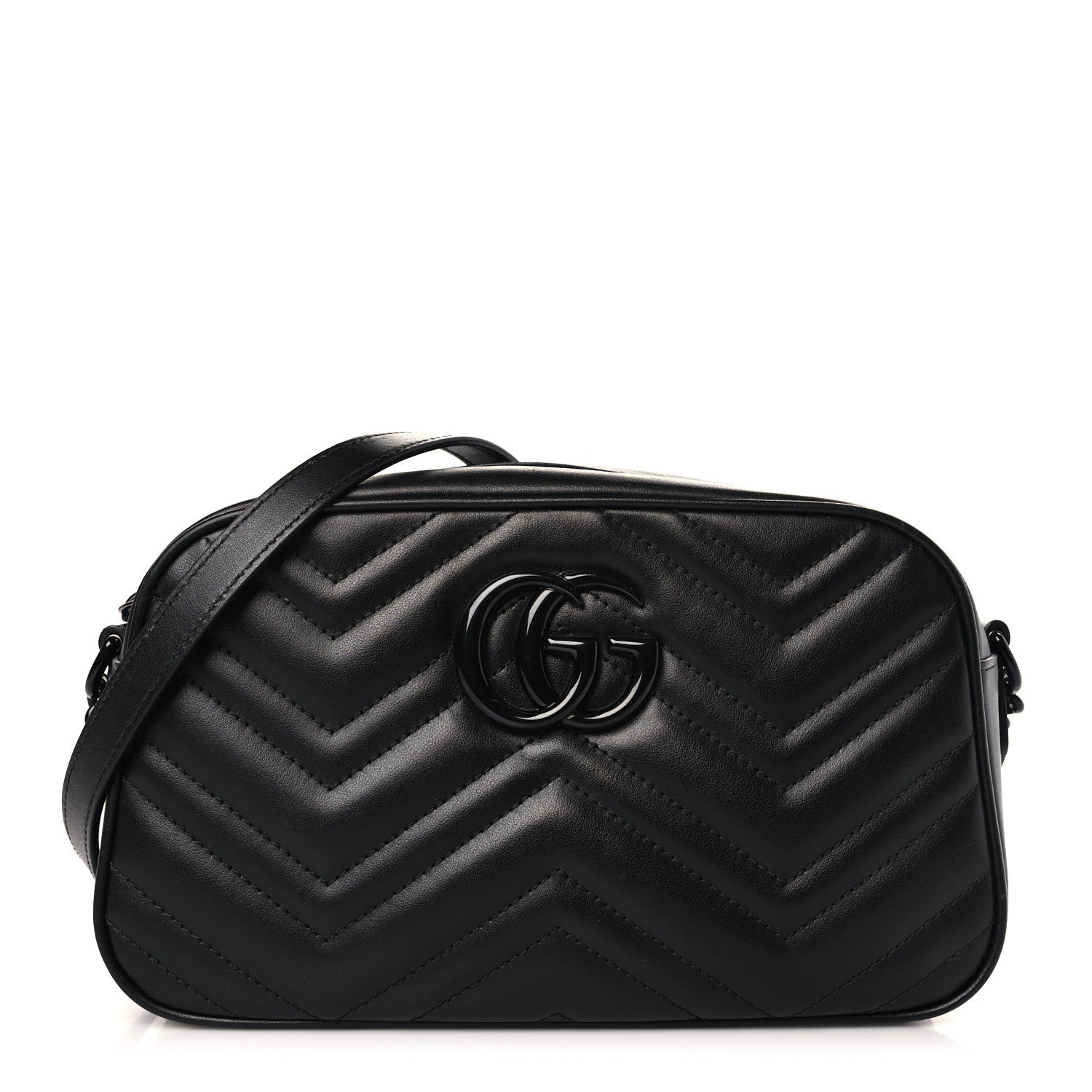 Gucci Calfskin Matelasse Monochrome Small GG Marmont Chain Shoulder Bag Black 1 of 9