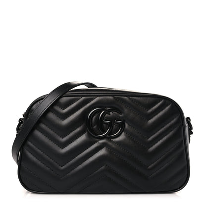 Gucci Calfskin Matelasse Monochrome Small GG Marmont Chain Shoulder Bag Black 1 of 9