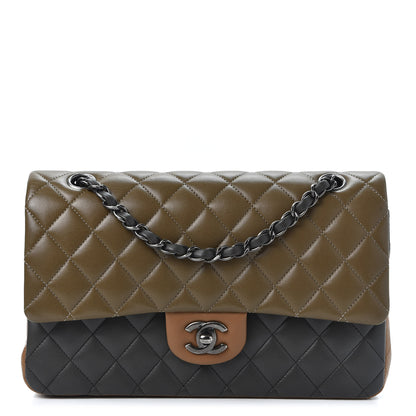 Chanel Lambskin Quilted Tri-Color Medium Double Flap Green Black Brown 1 of 10