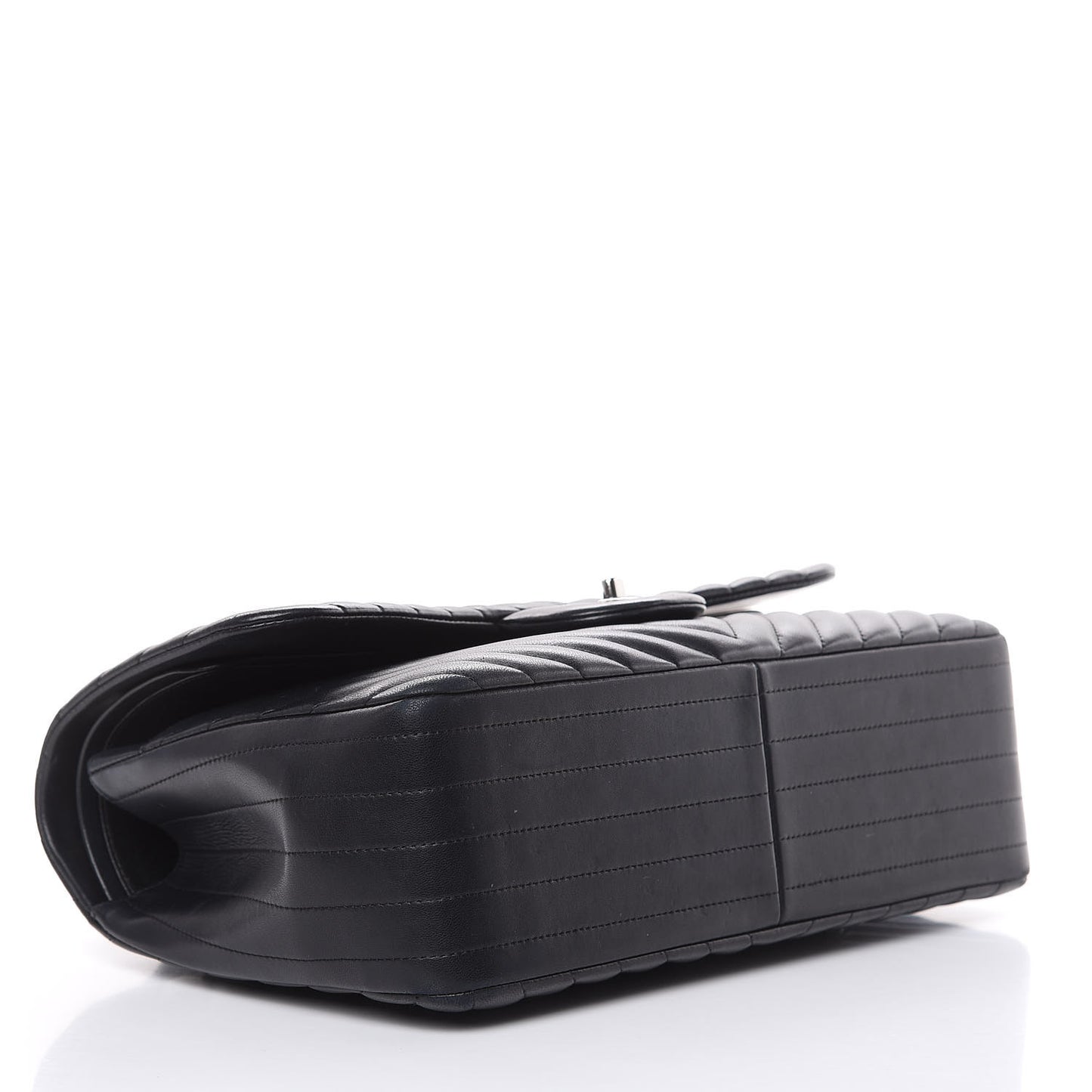 Lambskin Chevron Quilted Jumbo Double Flap Black