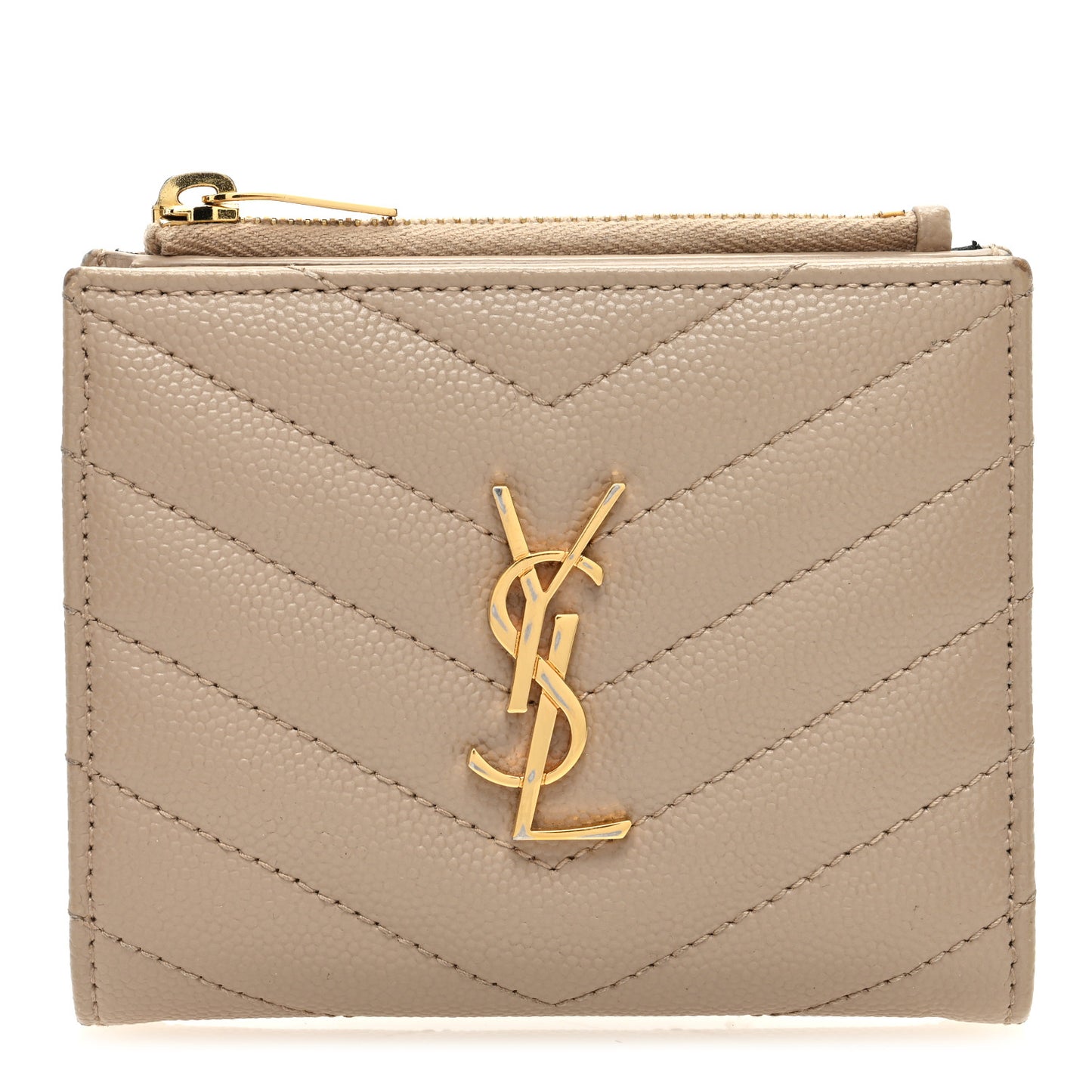 Grain De Poudre Matelasse Chevron Monogram Zipped Two-Part Wallet Dark Beige