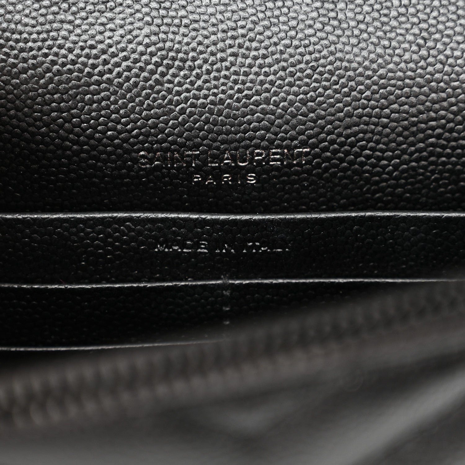 Saint Laurent Grain De Poudre Matelasse Chevron Monogram Monochrome Envelope Chain Wallet Black 6 of 14