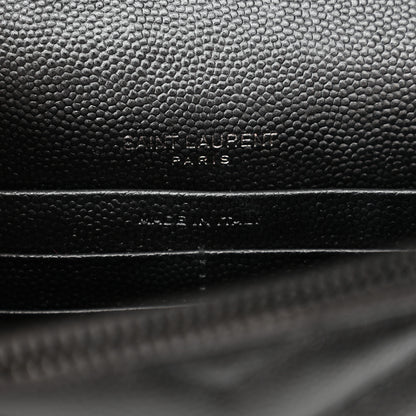 Saint Laurent Grain De Poudre Matelasse Chevron Monogram Monochrome Envelope Chain Wallet Black 6 of 14