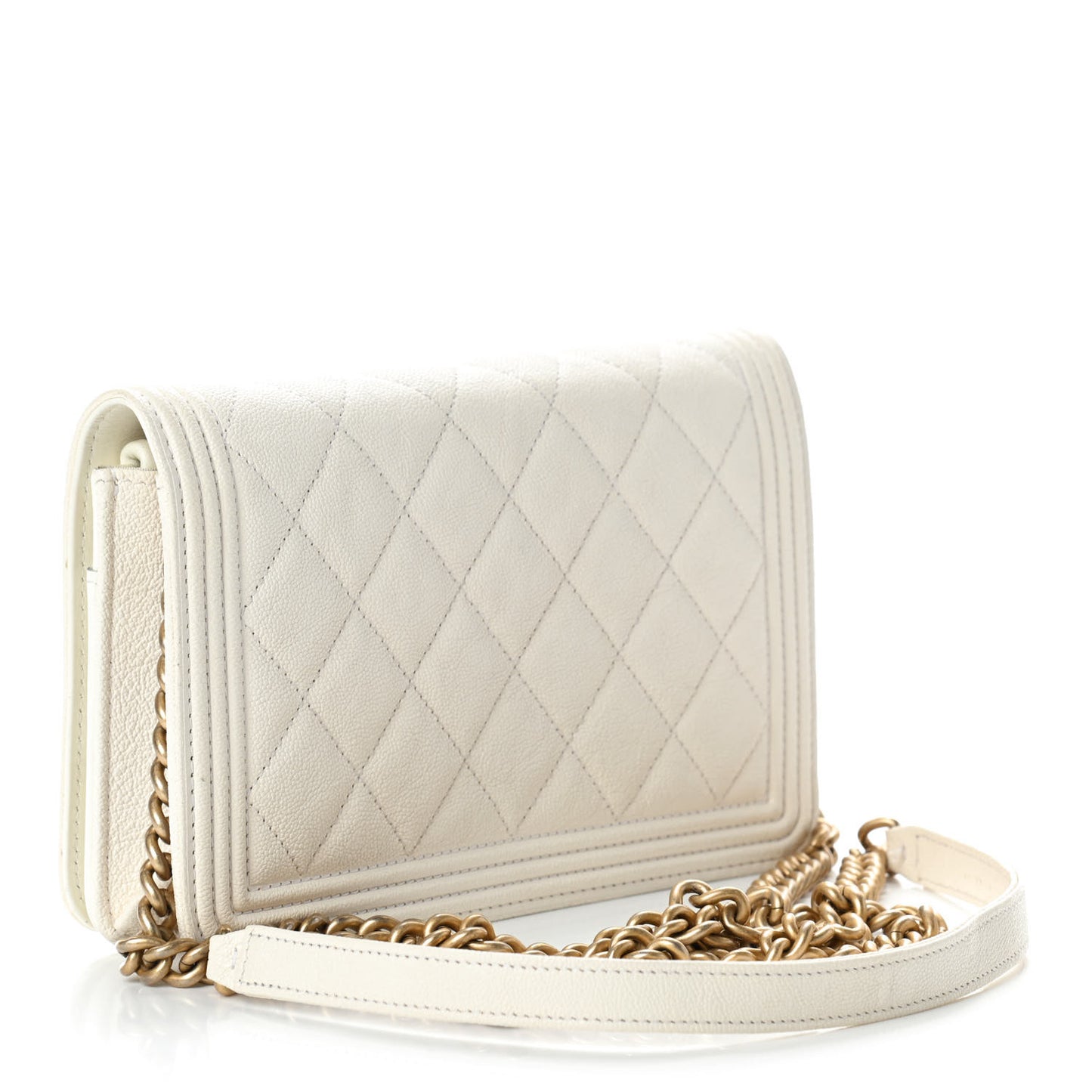 Caviar Quilted Boy Wallet On Chain WOC White