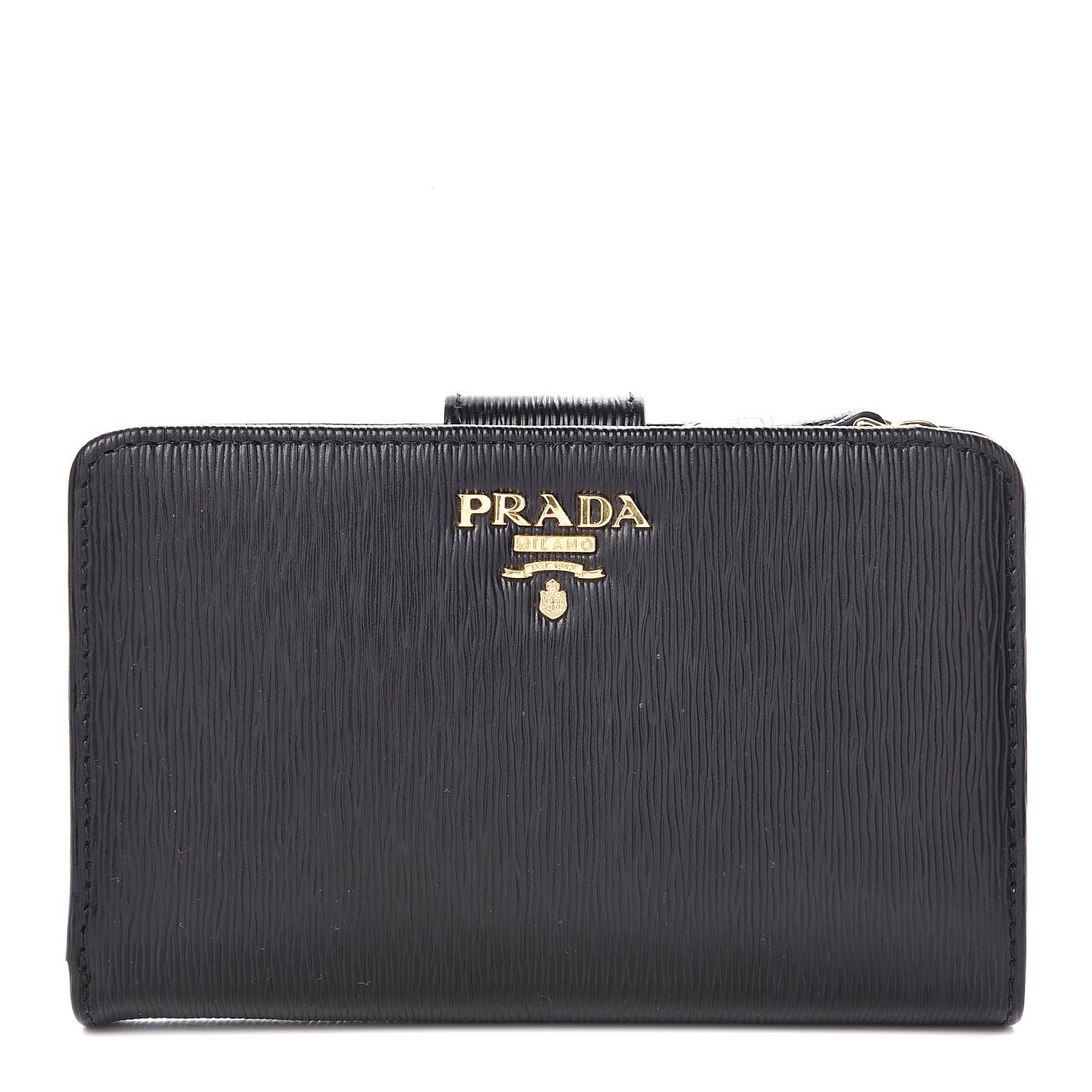 Prada Vitello Move Metal Compact Wallet Black 1 of 7