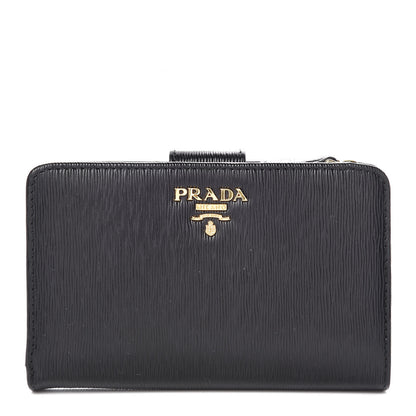 Prada Vitello Move Metal Compact Wallet Black 1 of 7