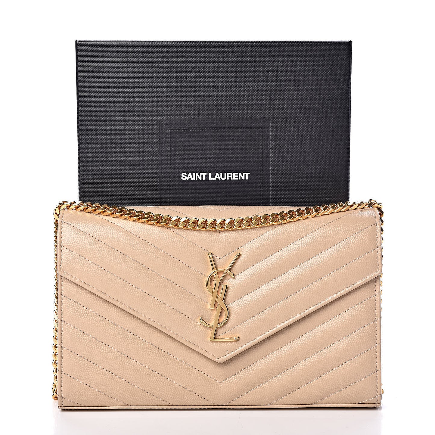 Grain De Poudre Matelasse Chevron Monogram Chain Wallet Nude Powder