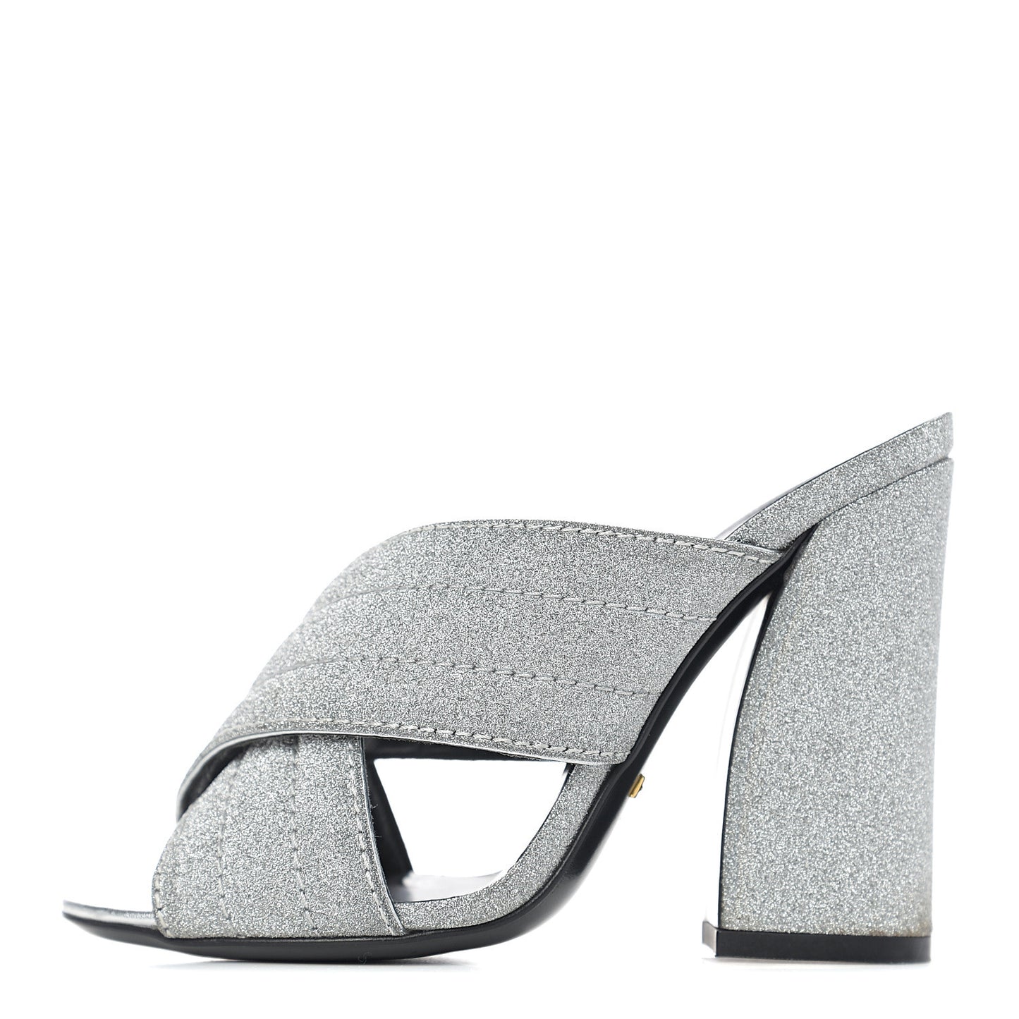 Glitter Fabric Webby Crossover High Heel Slide Sandals 35.5 Argento