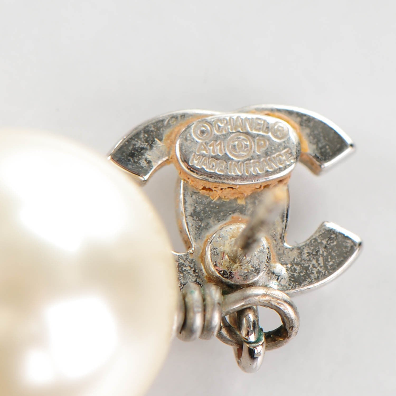Chanel Crystal Pearl CC Drop Earrings Silver 5 of 6