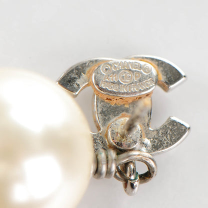 Chanel Crystal Pearl CC Drop Earrings Silver 5 of 6