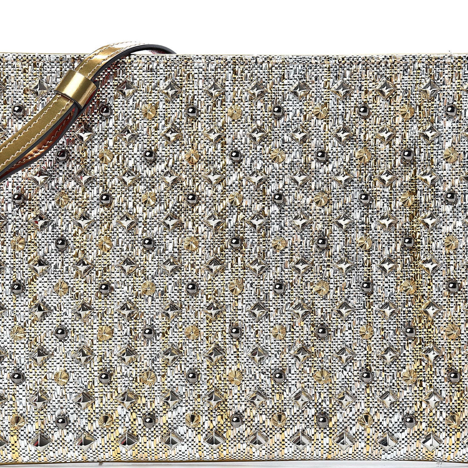 Christian Louboutin Metallic Raffia Spikes Loubiposh Chain Clutch Silver Gold 7 of 11