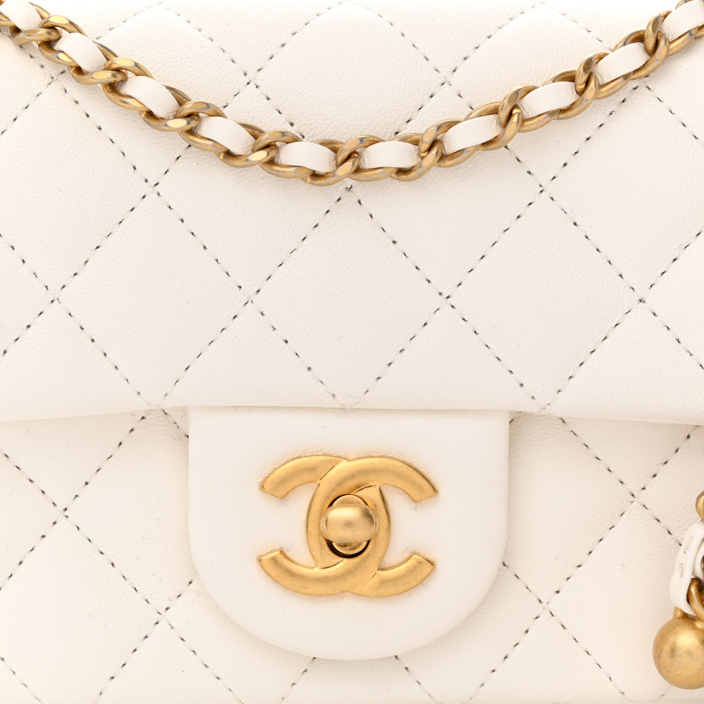 Lambskin Quilted Mini Rectangular Pearl Crush Flap White
