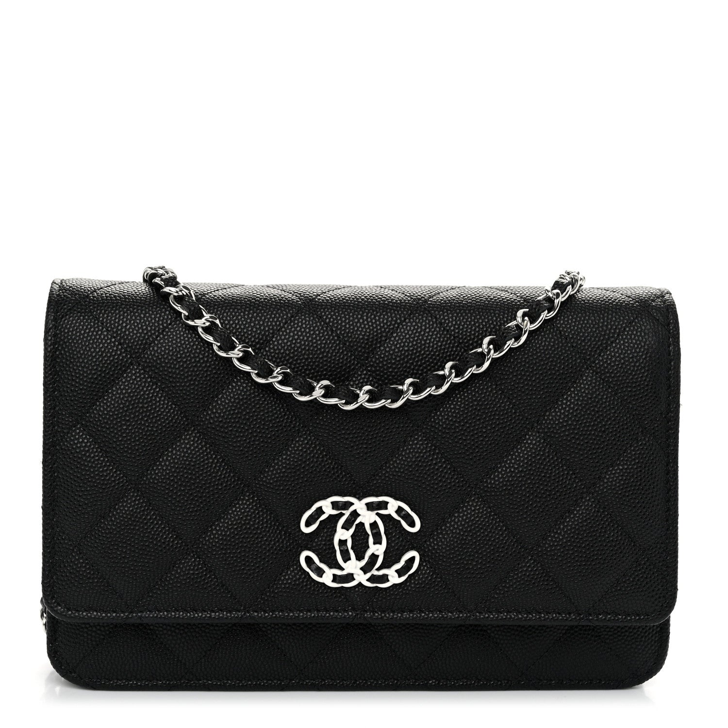 Chanel Caviar Quilted Chanel 19 Wallet On Chain WOC Black White 1 of 12
