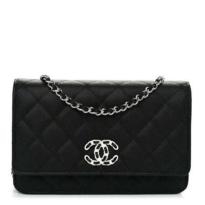 Chanel Caviar Quilted Chanel 19 Wallet On Chain WOC Black White 1 of 12