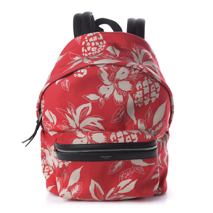 Saint Laurent Canvas Hawaiian Hibiscus Print City Backpack Red Ivory 1 of 8