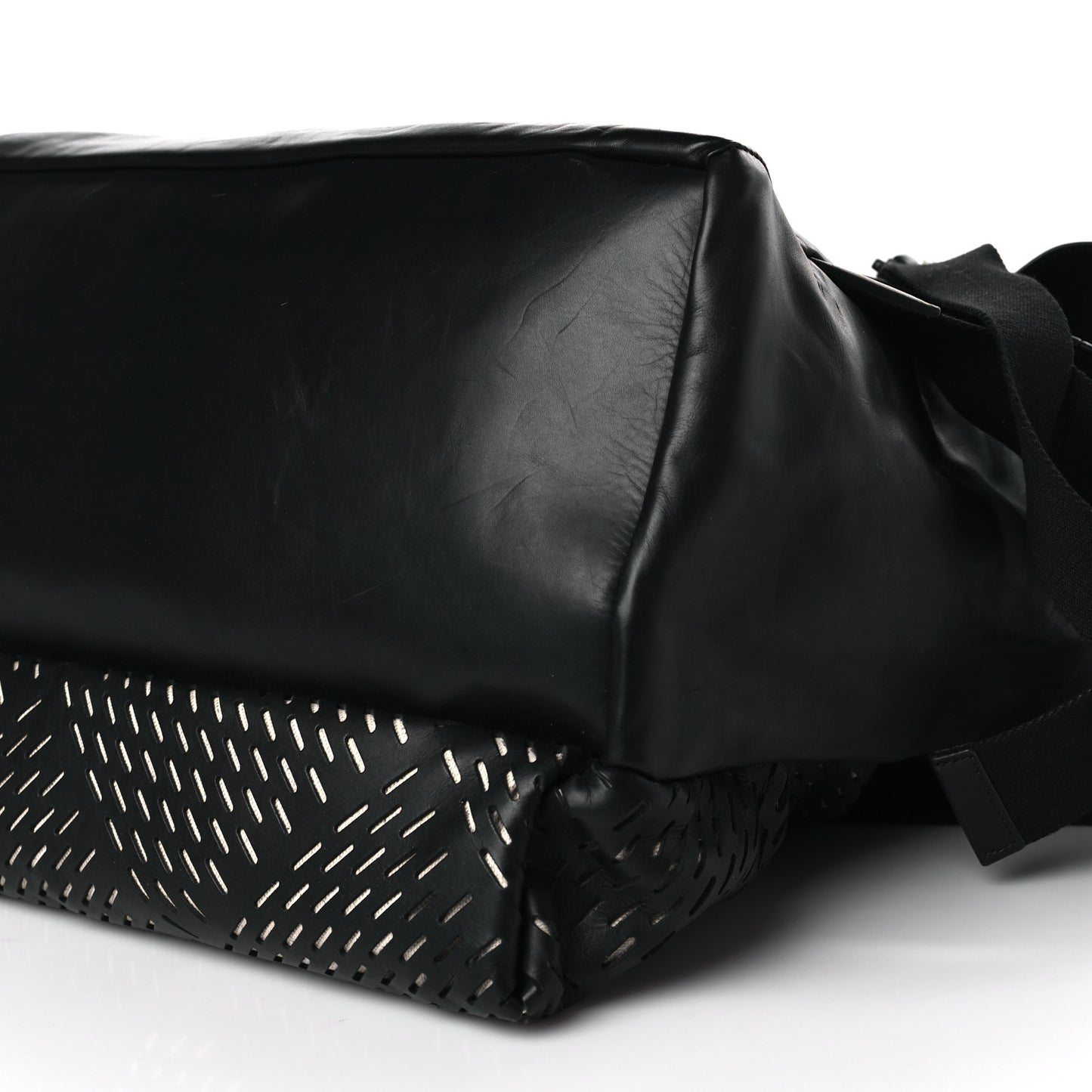 Smooth Calfskin Perforated Messenger Crossbody Bag Black